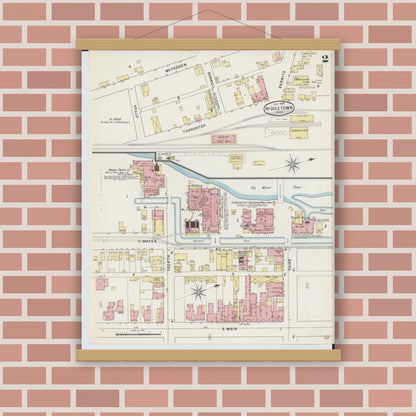 Old map wall art mockup — magnetic wood frame on brick wall — Sanborn Fire Insurance Map from Middletown, Butler County, Ohio (1895), Sheet #0002