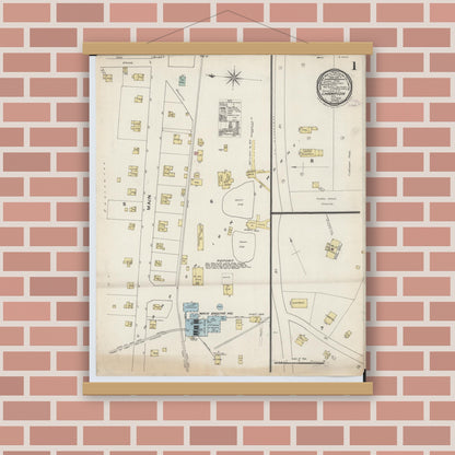 Old map wall art mockup — magnetic wood frame on brick wall — Sanborn Fire Insurance Map from Champion, Marquette County, Michigan (1888), Sheet #0001