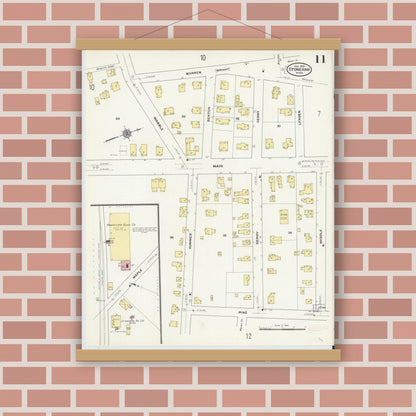 Old map wall art mockup — magnetic wood frame on brick wall — Sanborn Fire Insurance Map from Stoneham, Middlesex County, Massachusetts (1909), Sheet #0011
