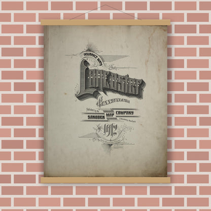 Old map wall art mockup — magnetic wood frame on brick wall — Sanborn Fire Insurance Map from Lancaster, Lancaster County, Pennsylvania (1932), Sheet #0001