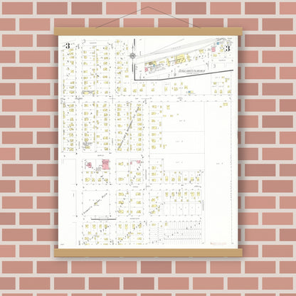 Old map wall art mockup — magnetic wood frame on brick wall — Sanborn Fire Insurance Map from Holstein, Ida County, Iowa (1933), Sheet #0003
