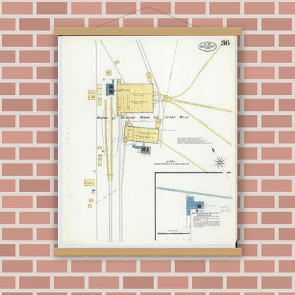 Old map wall art mockup — magnetic wood frame on brick wall — Sanborn Fire Insurance Map from Red Jacket, Houghton County, Michigan (1908), Sheet #0036