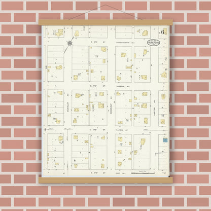 Old map wall art mockup — magnetic wood frame on brick wall — Sanborn Fire Insurance Map from Hereford, Deaf Smith County, Texas (1913), Sheet #0006