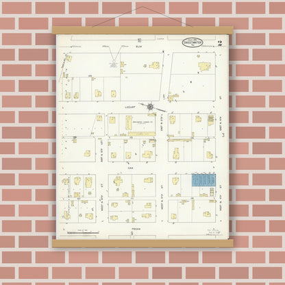 Old map wall art mockup — magnetic wood frame on brick wall — Sanborn Fire Insurance Map from Sweetwater, Nolan County, Texas (1914), Sheet #0002