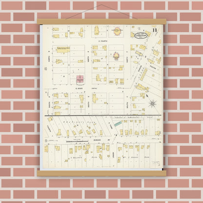 Old map wall art mockup — magnetic wood frame on brick wall — Sanborn Fire Insurance Map from Cheboygan, Cheboygan County, Michigan (1907), Sheet #0011