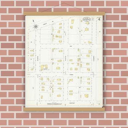 Old map wall art mockup — magnetic wood frame on brick wall — Sanborn Fire Insurance Map from Chillicothe, Peoria County, Illinois (1907), Sheet #0004