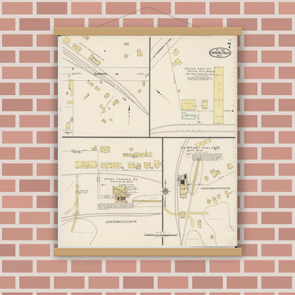 Old map wall art mockup — magnetic wood frame on brick wall — Sanborn Fire Insurance Map from Crystal Falls, Iron County, Michigan (1922), Sheet #0007