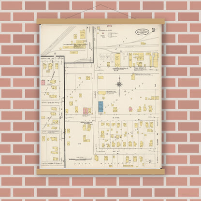 Old map wall art mockup — magnetic wood frame on brick wall — Sanborn Fire Insurance Map from Willoughby, Lake County, Ohio (1922), Sheet #0002