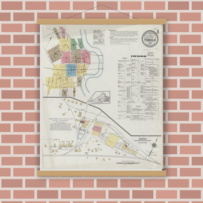 Old map wall art mockup — magnetic wood frame on brick wall — Sanborn Fire Insurance Map from Franklin, Independent Cities, Virginia (1917) - Complete Map Set