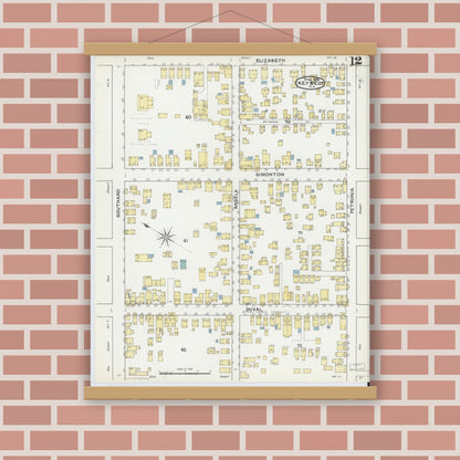 Old map wall art mockup — magnetic wood frame on brick wall — Sanborn Fire Insurance Map from Key West, Monroe County, Florida (1892), Sheet #0012