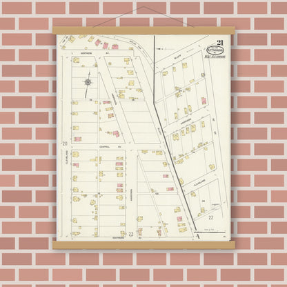 Old map wall art mockup — magnetic wood frame on brick wall — Sanborn Fire Insurance Map from Kittanning, Armstrong County, Pennsylvania (1913), Sheet #0021