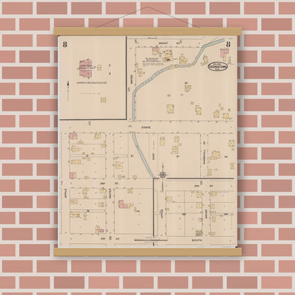 Old map wall art mockup — magnetic wood frame on brick wall — Sanborn Fire Insurance Map from Georgetown, Brown County, Ohio (1922), Sheet #0008
