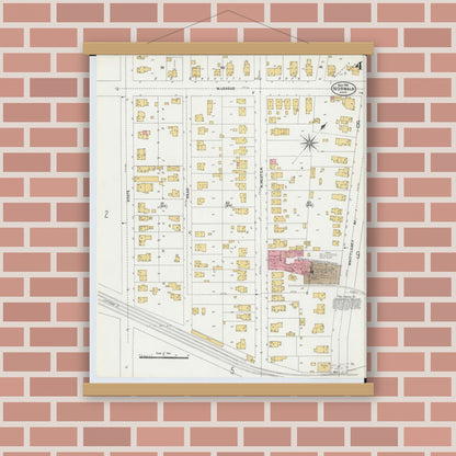 Old map wall art mockup — magnetic wood frame on brick wall — Sanborn Fire Insurance Map from Norwalk, Huron County, Ohio (1906), Sheet #0004
