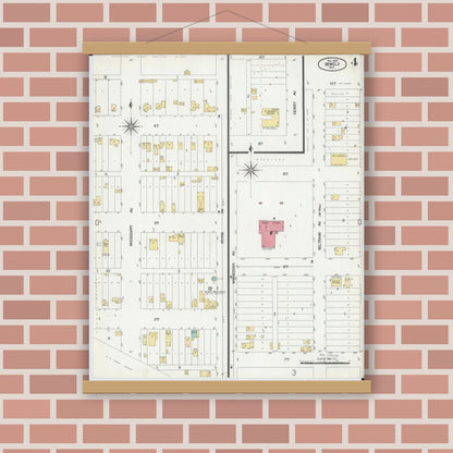 Old map wall art mockup — magnetic wood frame on brick wall — Sanborn Fire Insurance Map from Bemidji, Beltrami County, Minnesota (1900), Sheet #0004