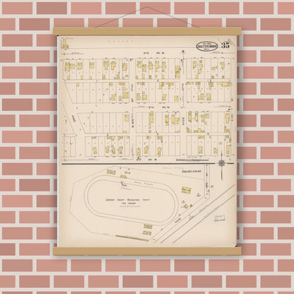 Old map wall art mockup — magnetic wood frame on brick wall — Sanborn Fire Insurance Map from Sault Sainte Marie, Chippewa County, Michigan (1922), Sheet #0035