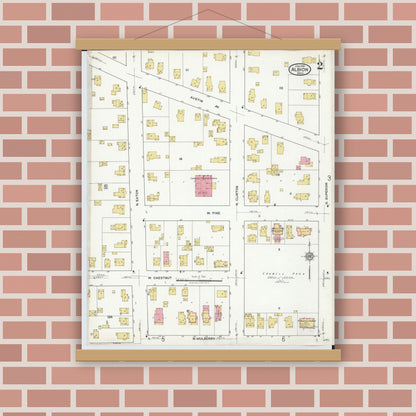 Old map wall art mockup — magnetic wood frame on brick wall — Sanborn Fire Insurance Map from Albion, Calhoun County, Michigan (1918), Sheet #0002