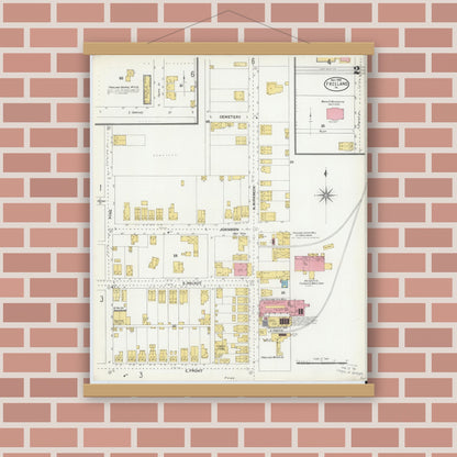 Old map wall art mockup — magnetic wood frame on brick wall — Sanborn Fire Insurance Map from Freeland, Luzerne County, Pennsylvania (1905), Sheet #0002