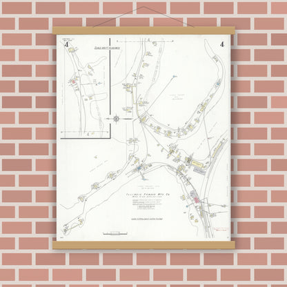 Old map wall art mockup — magnetic wood frame on brick wall — Sanborn Fire Insurance Map from Grafton, Jersey County, Illinois (1936), Sheet #0004