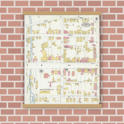 Old map wall art mockup — magnetic wood frame on brick wall — Sanborn Fire Insurance Map from Stroudsburg, Monroe County, Pennsylvania (1905), Sheet #0005