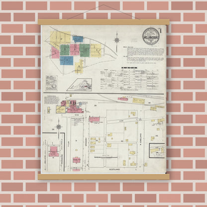 Old map wall art mockup — magnetic wood frame on brick wall — Sanborn Fire Insurance Map from Williamsburg, Independent Cities, Virginia (1921) - Complete Map Set
