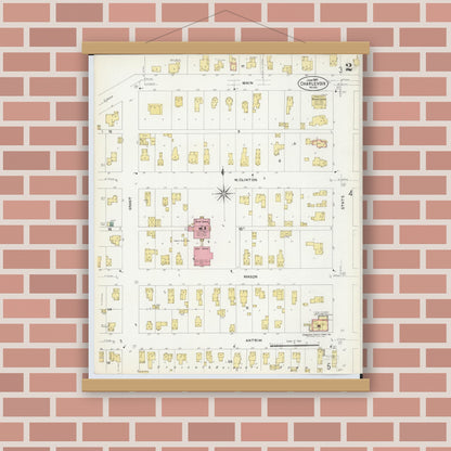 Old map wall art mockup — magnetic wood frame on brick wall — Sanborn Fire Insurance Map from Charlevoix, Charlevoix County, Michigan (1907), Sheet #0002