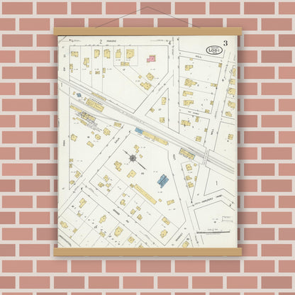 Old map wall art mockup — magnetic wood frame on brick wall — Sanborn Fire Insurance Map from Lodi, Columbia County, Wisconsin (1919), Sheet #0003
