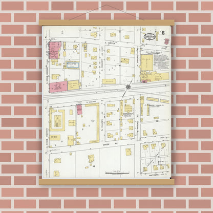Old map wall art mockup — magnetic wood frame on brick wall — Sanborn Fire Insurance Map from Sikeston, Scott County, Missouri (1919), Sheet #0006