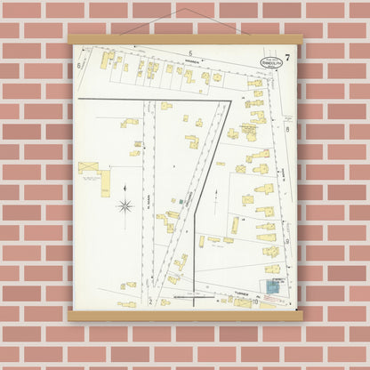 Old map wall art mockup — magnetic wood frame on brick wall — Sanborn Fire Insurance Map from Randolph, Norfolk County, Massachusetts (1909), Sheet #0007