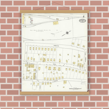 Old map wall art mockup — magnetic wood frame on brick wall — Sanborn Fire Insurance Map from Franklin, Sussex County, New Jersey (1920), Sheet #0004