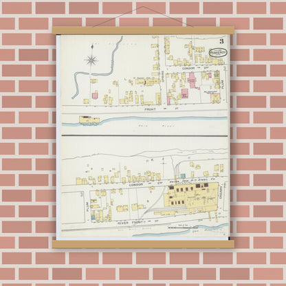 Old map wall art mockup — magnetic wood frame on brick wall — Sanborn Fire Insurance Map from Pomeroy, Meigs County, Ohio (1893), Sheet #0003