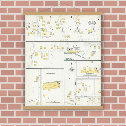 Old map wall art mockup — magnetic wood frame on brick wall — Sanborn Fire Insurance Map from Attleboro, Bristol County, Massachusetts (1899), Sheet #0007