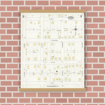 Old map wall art mockup — magnetic wood frame on brick wall — Sanborn Fire Insurance Map from Winters, Runnels County, Texas (1925), Sheet #0003