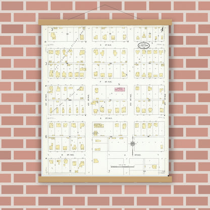 Old map wall art mockup — magnetic wood frame on brick wall — Sanborn Fire Insurance Map from Linton, Greene County, Indiana (1910), Sheet #0004