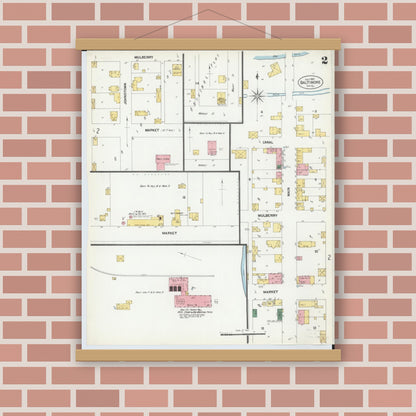 Old map wall art mockup — magnetic wood frame on brick wall — Sanborn Fire Insurance Map from Baltimore, Fairfield County, Ohio (1901), Sheet #0002