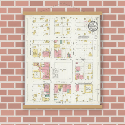 Old map wall art mockup — magnetic wood frame on brick wall — Sanborn Fire Insurance Map from Unionville, Putnam County, Missouri (1898) - Complete Map Set