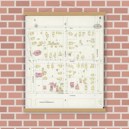 Old map wall art mockup — magnetic wood frame on brick wall — Sanborn Fire Insurance Map from Coldwater, Branch County, Michigan (1897), Sheet #0002