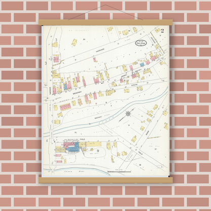 Old map wall art mockup — magnetic wood frame on brick wall — Sanborn Fire Insurance Map from Galena, Jo Daviess County, Illinois (1912), Sheet #0002