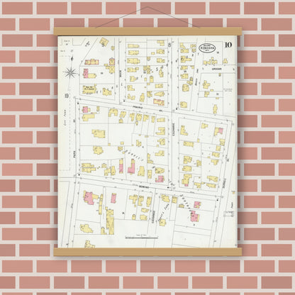 Old map wall art mockup — magnetic wood frame on brick wall — Sanborn Fire Insurance Map from Kenosha, Kenosha County, Wisconsin (1900), Sheet #0010