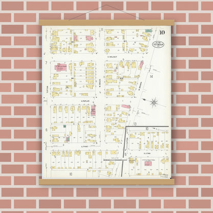 Old map wall art mockup — magnetic wood frame on brick wall — Sanborn Fire Insurance Map from Seymour, Jackson County, Indiana (1907), Sheet #0010