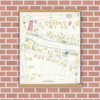 Old map wall art mockup — magnetic wood frame on brick wall — Sanborn Fire Insurance Map from Adams, Jefferson County, New York (1911), Sheet #0007