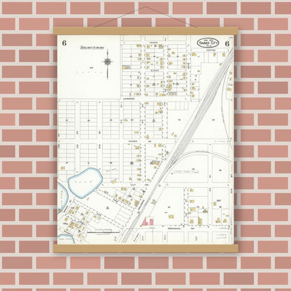 Old map wall art mockup — magnetic wood frame on brick wall — Sanborn Fire Insurance Map from Haines City, Polk County, Florida (1923), Sheet #0006