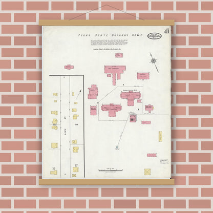 Old map wall art mockup — magnetic wood frame on brick wall — Sanborn Fire Insurance Map from Corsicana, Navarro County, Texas (1921), Sheet #0041