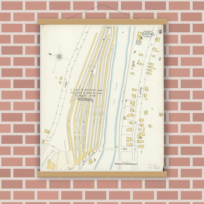 Old map wall art mockup — magnetic wood frame on brick wall — Sanborn Fire Insurance Map from Galeton, Potter County, Pennsylvania (1900), Sheet #0002