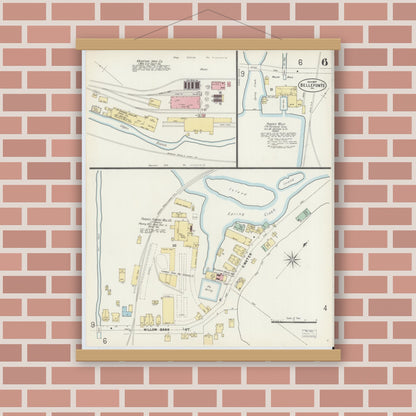 Old map wall art mockup — magnetic wood frame on brick wall — Sanborn Fire Insurance Map from Bellefonte, Centre County, Pennsylvania (1897), Sheet #0006