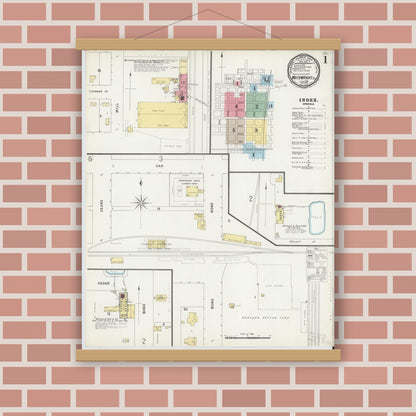 Old map wall art mockup — magnetic wood frame on brick wall — Sanborn Fire Insurance Map from Whitewright, Grayson County, Texas (1896) - Complete Map Set