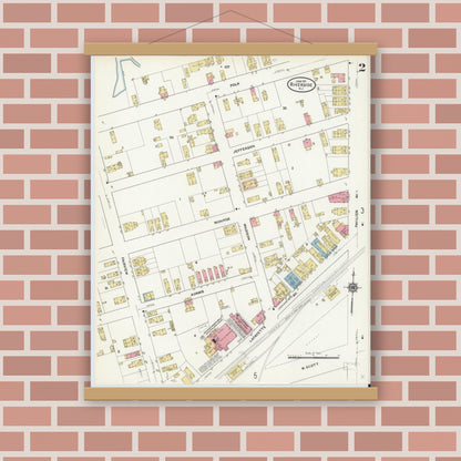 Old map wall art mockup — magnetic wood frame on brick wall — Sanborn Fire Insurance Map from Riverside, Burlington County, New Jersey (1911), Sheet #0002