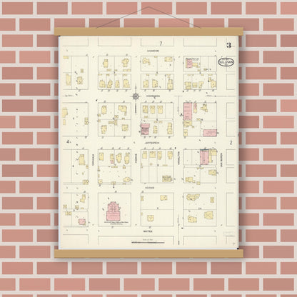 Old map wall art mockup — magnetic wood frame on brick wall — Sanborn Fire Insurance Map from Sullivan, Moultrie County, Illinois (1914), Sheet #0003