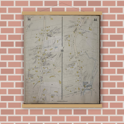 Old map wall art mockup — magnetic wood frame on brick wall — Sanborn Fire Insurance Map from Cohasset, Norfolk County, Massachusetts (1952), Sheet #0014