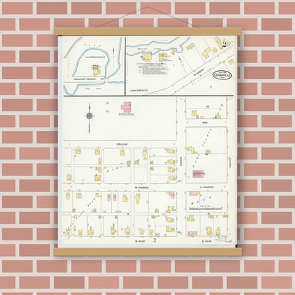Old map wall art mockup — magnetic wood frame on brick wall — Sanborn Fire Insurance Map from Cedarville, Greene County, Ohio (1910), Sheet #0002