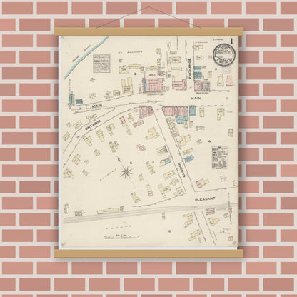 Old map wall art mockup — magnetic wood frame on brick wall — Sanborn Fire Insurance Map from Phelps, Ontario County, New York (1884) - Complete Map Set
